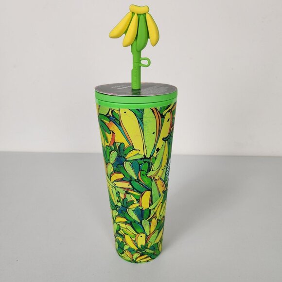 Starbucks X Farm Rio Banana Leaves Cold Cup Tumbler With Straw & Topper Lid NEW - Picture 6 of 8